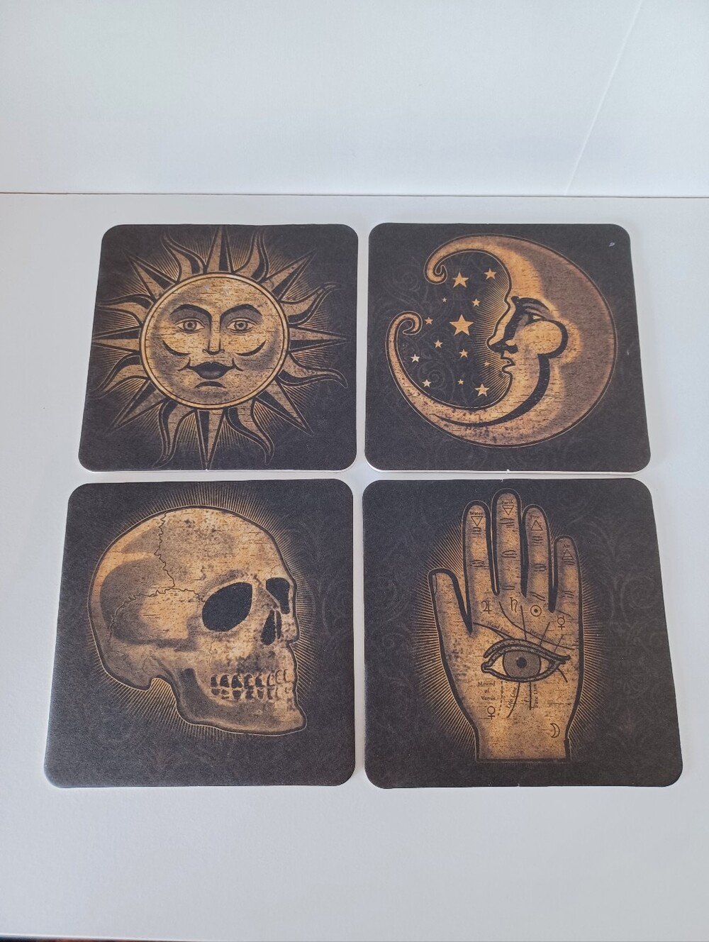 Four Ouija Board Hasbro Thin Coasters Halloween Decor Sun Moon Skull Evil Eye